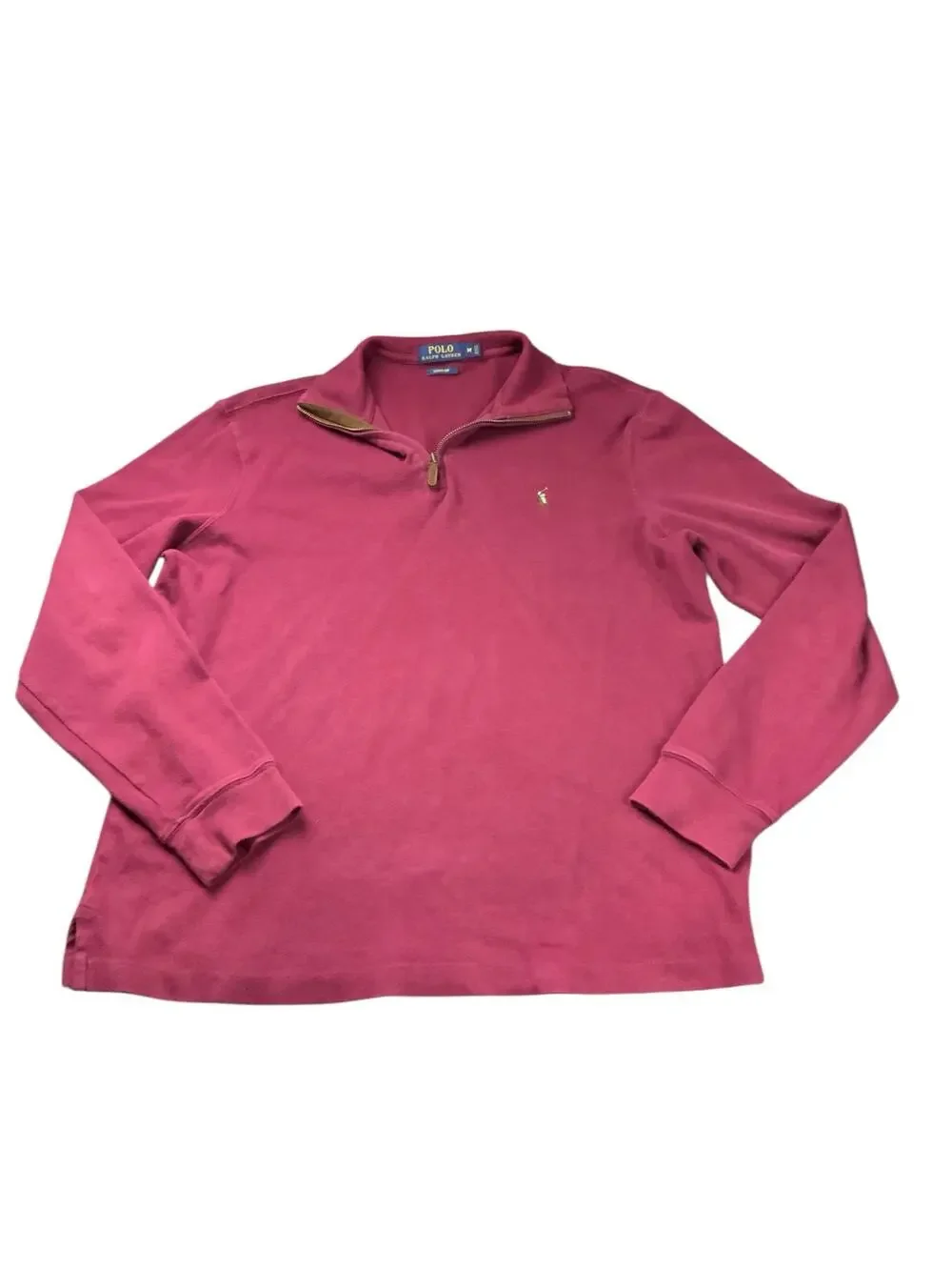 Polo Ralph Lauren M Estate Rib Burgundy Cotton Quarter Zip Pullover Flesh Pony